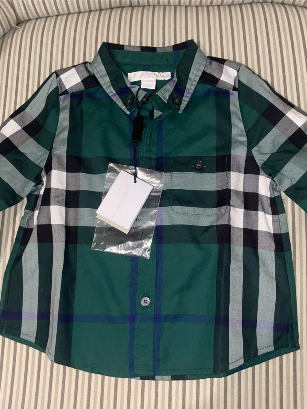 Burberry Green Plaid Button-Down Kids Shirt